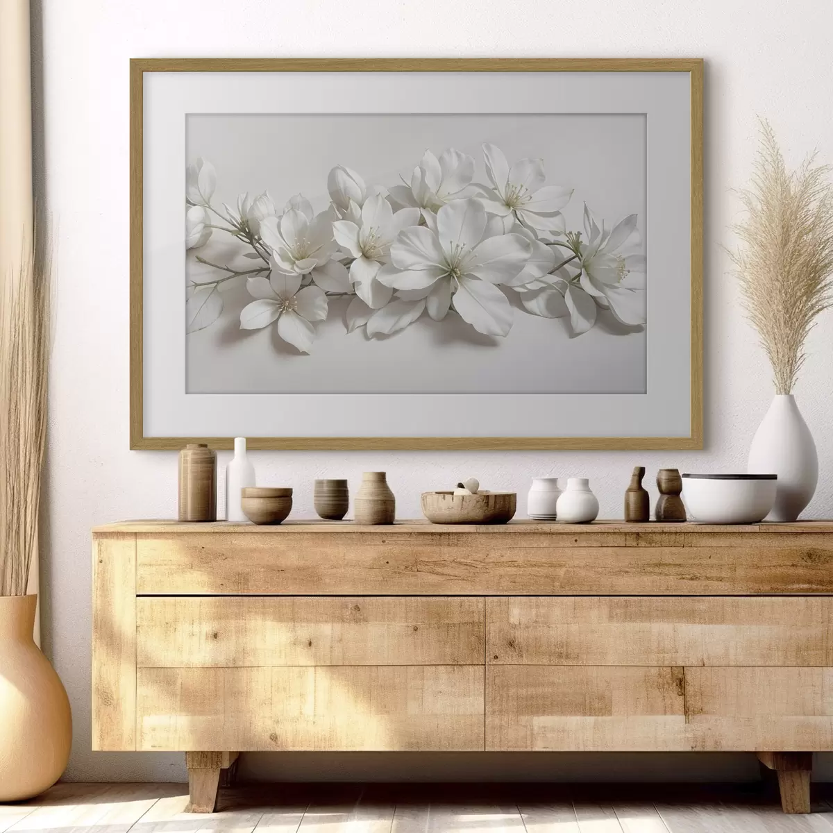 Poster Fleurs de magnolia blanches et délicates sur fond clair f42230