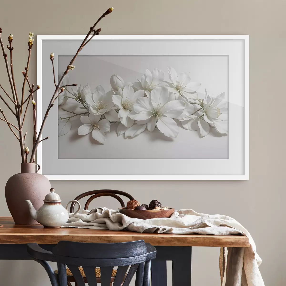 Poster Fleurs de magnolia blanches et délicates sur fond clair f42230