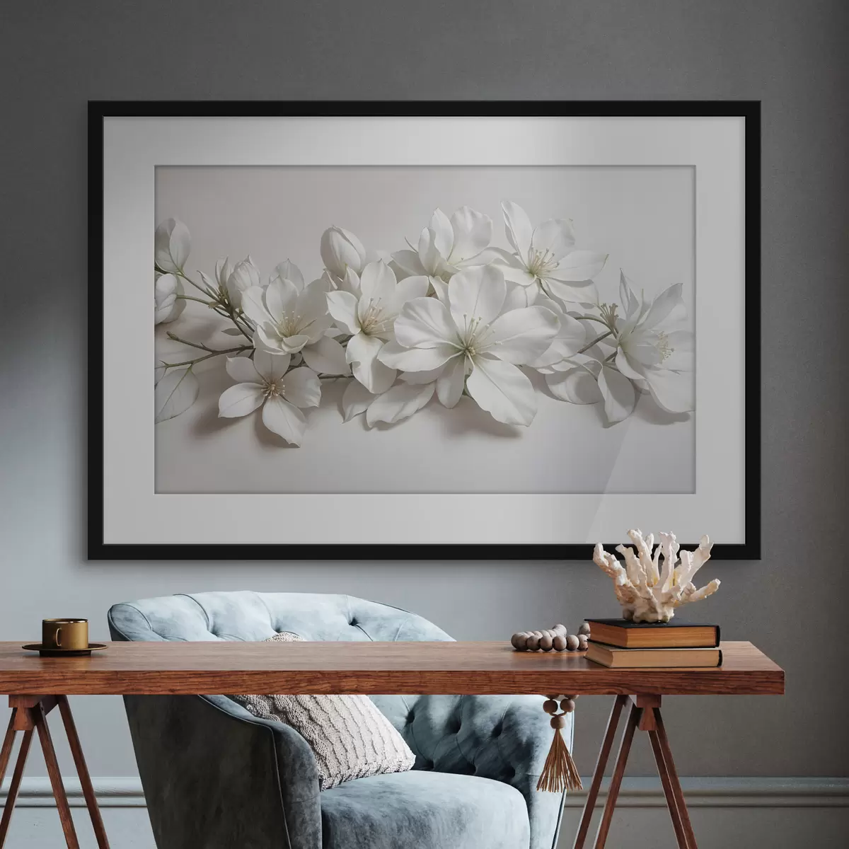 Poster Fleurs de magnolia blanches et délicates sur fond clair f42230