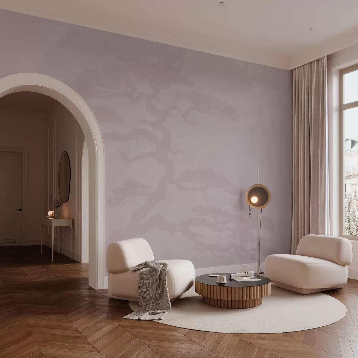 Papier peint Bonsaï japonais et géométrie fond grunge w08554v2