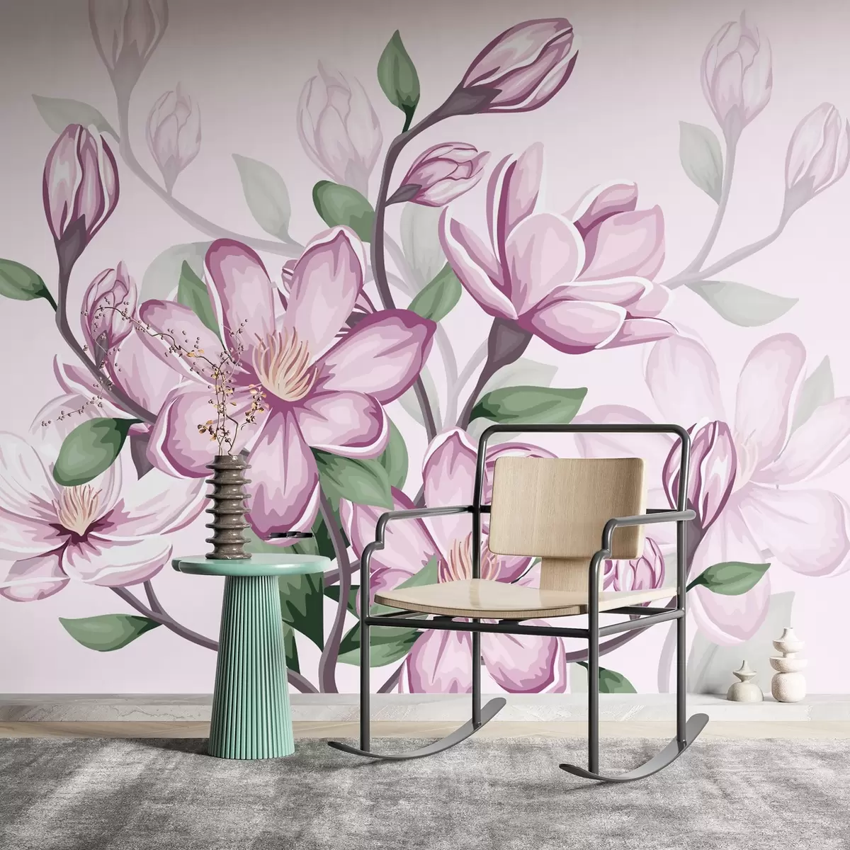 Papier peint grandes fleurs roses w02663