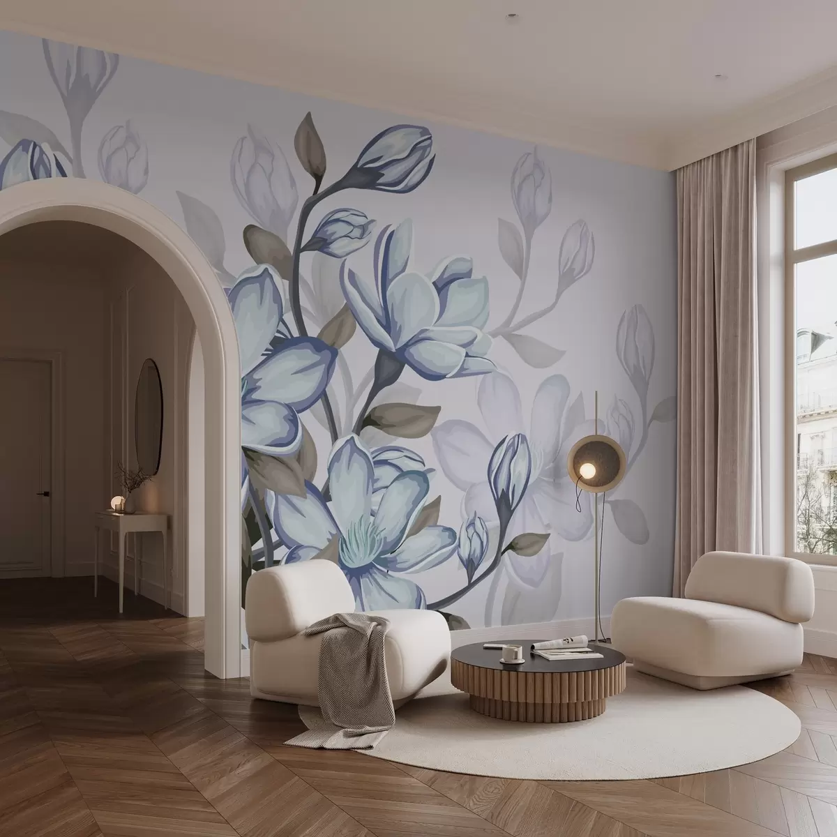 Papier peint grandes fleurs bleues w02663v1