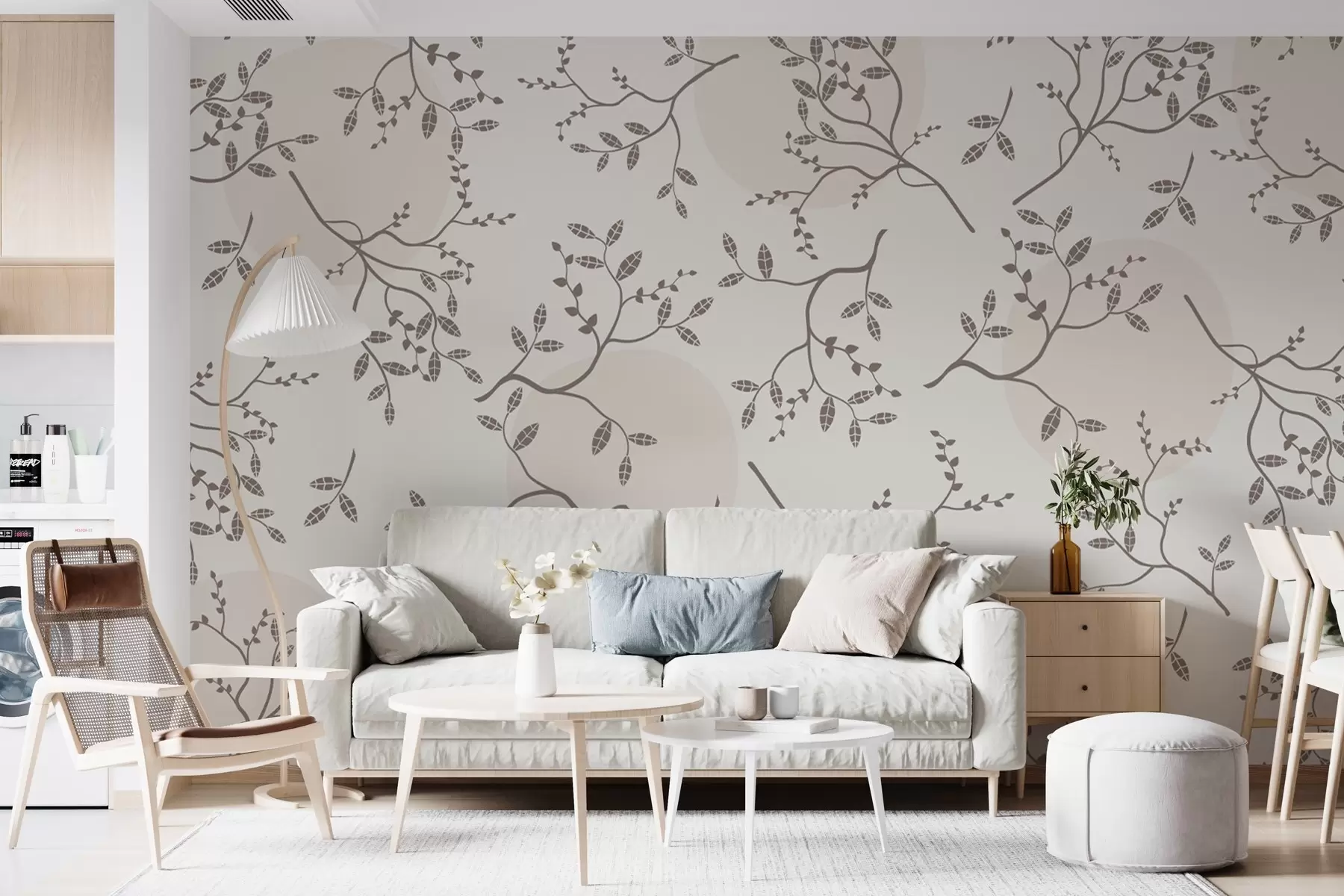 Papier peint petites branches sur fond clair w02670