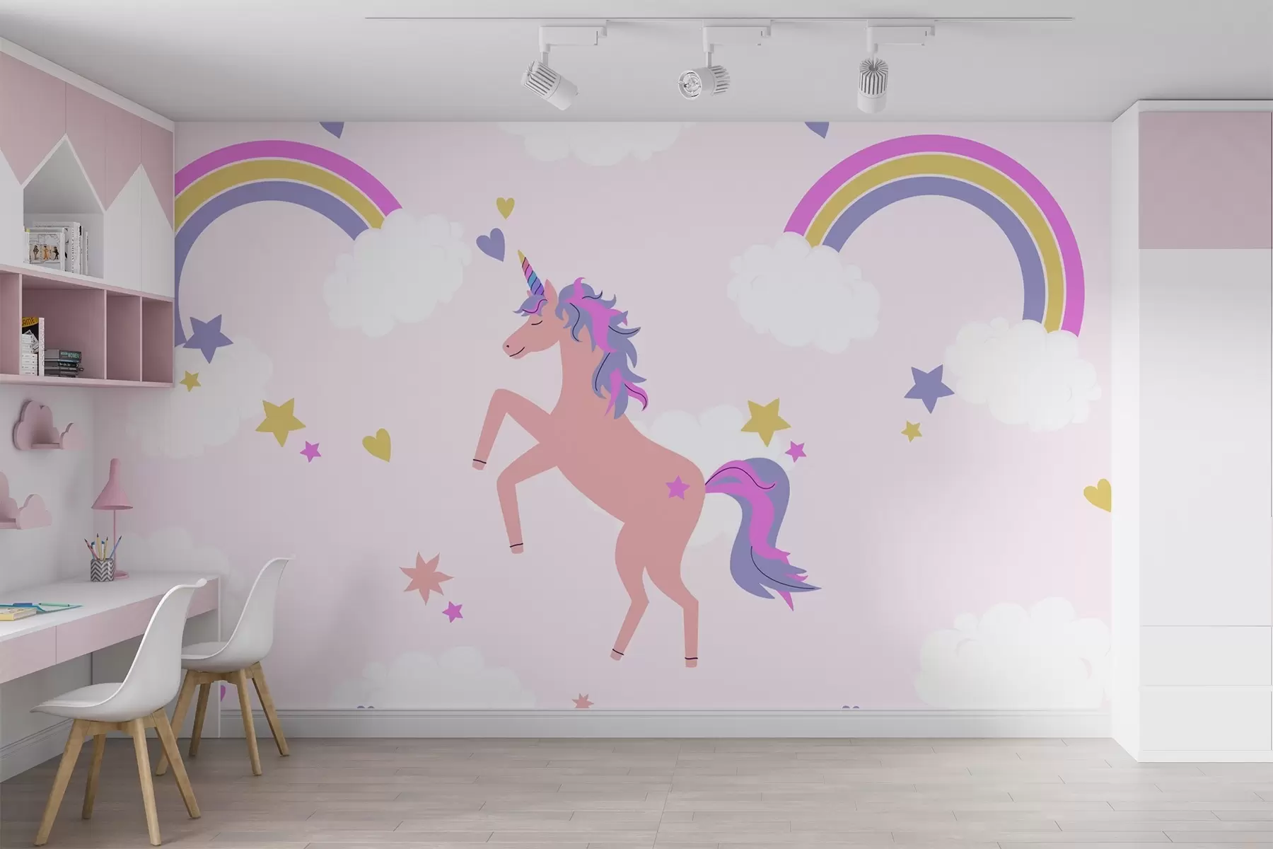 Papier peint licorne et arc-en-ciel w02671
