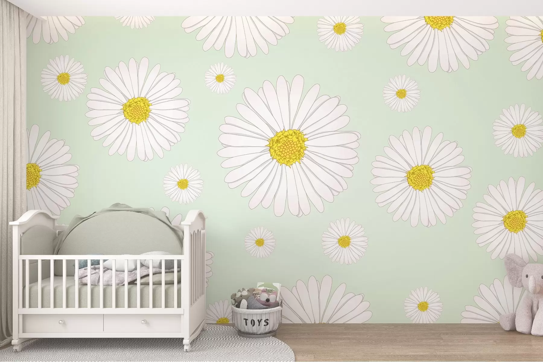 Papier peint Marguerites lumineuses sur fond vert w02652v2