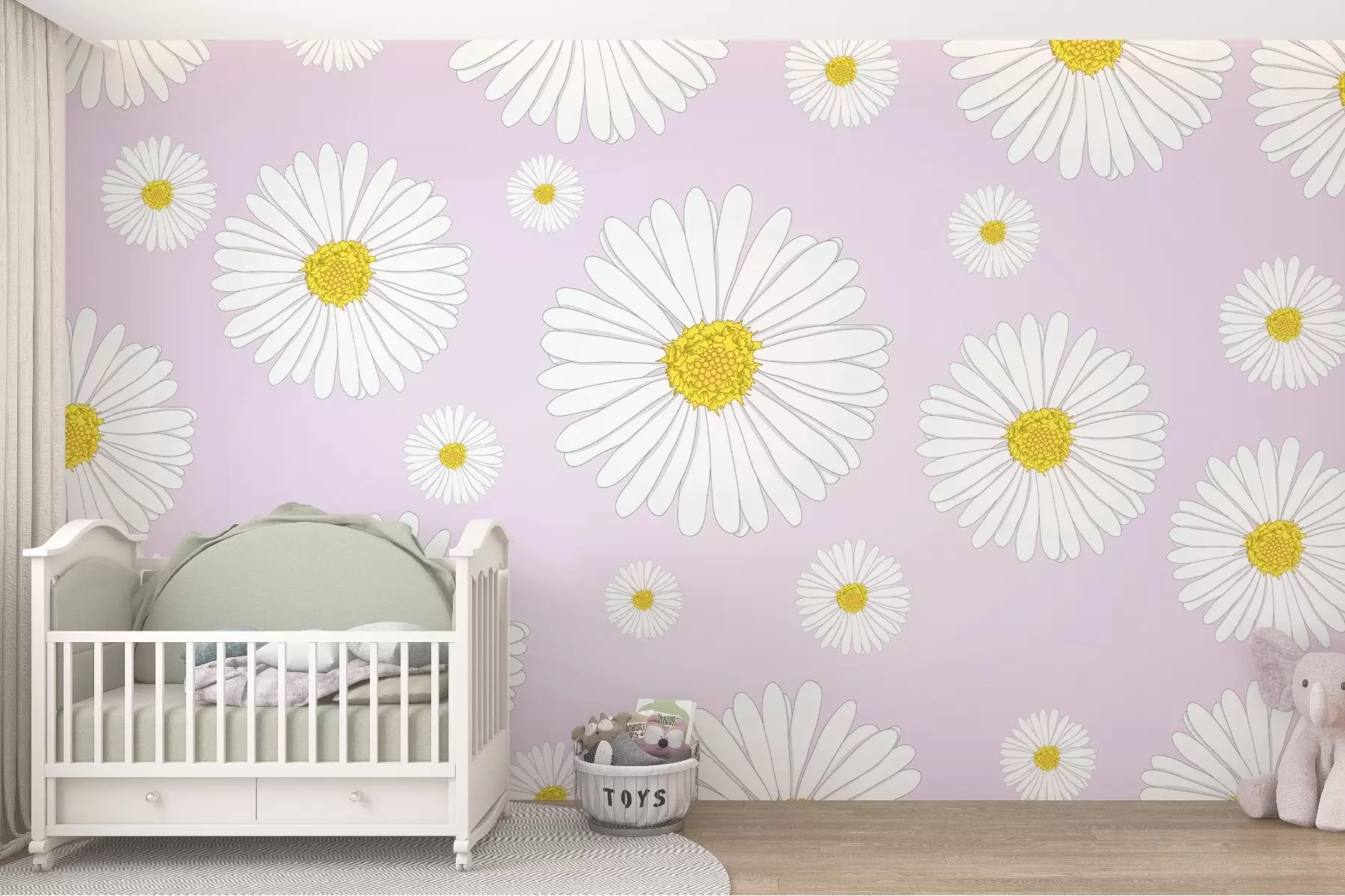 Papier peint Marguerites lumineuses sur fond rose w02652v3