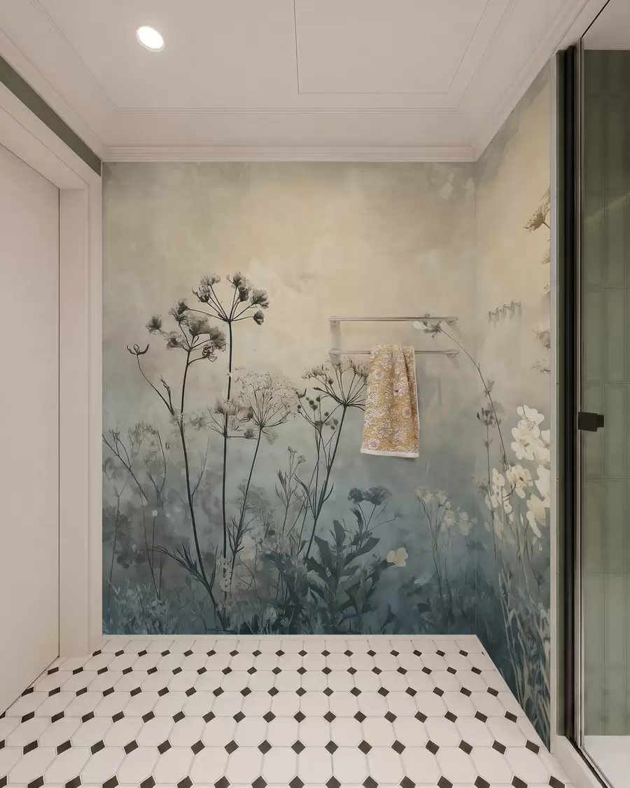 Papier peint papier peint de style écologique avec des fleurs sauvages et des plantes sur un fond texturé w02685