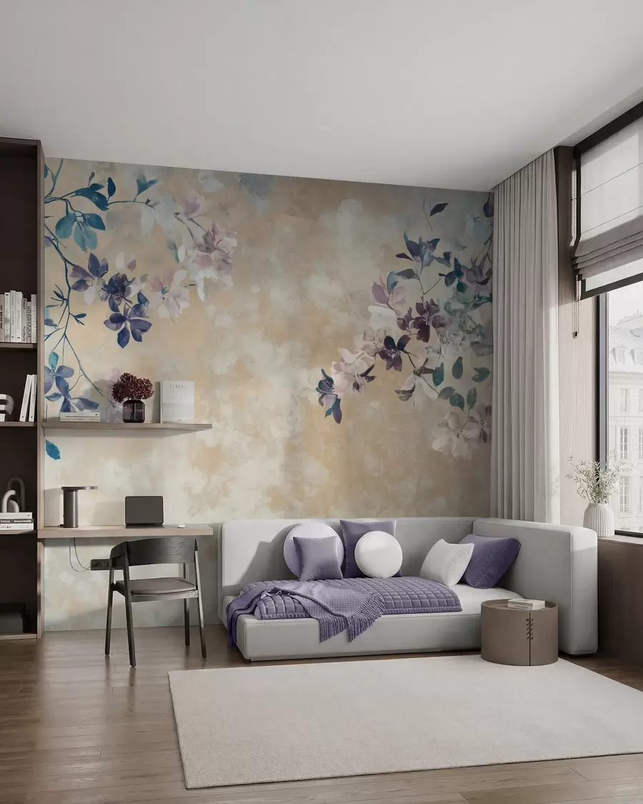Papier peint papier peint de style rétro avec des branches et des fleurs w02686