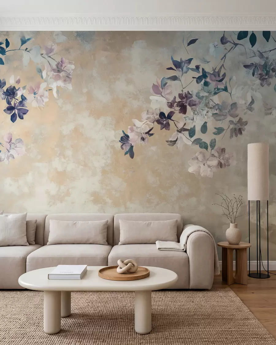 Papier peint papier peint de style rétro avec des branches et des fleurs w02686