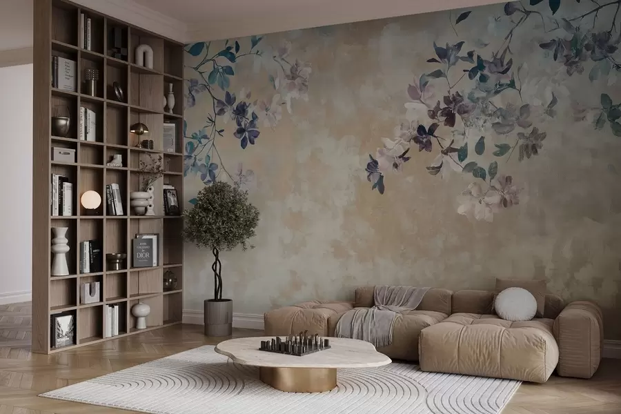 Papier peint papier peint de style rétro avec des branches et des fleurs w02686