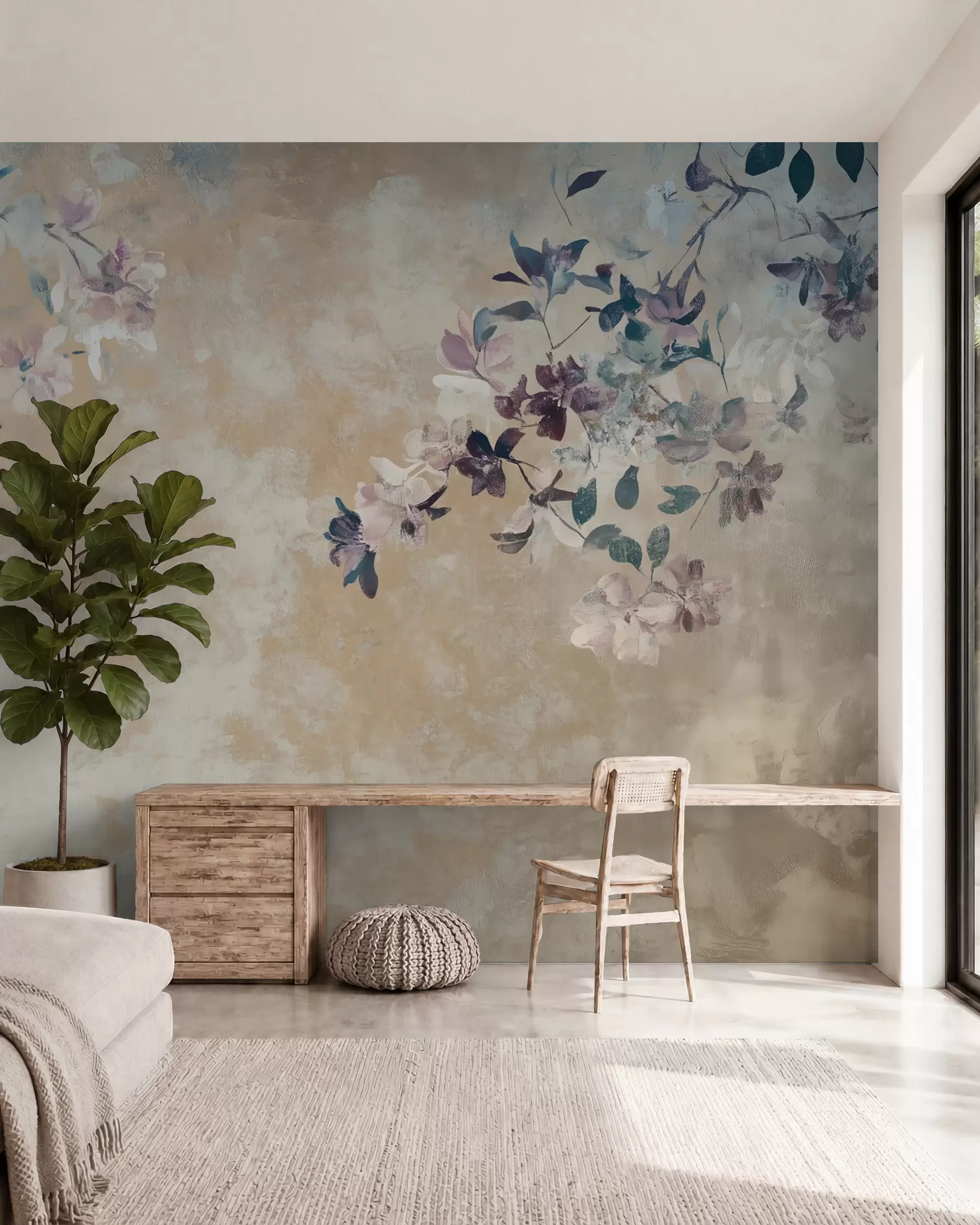 Papier peint papier peint de style rétro avec des branches et des fleurs w02686