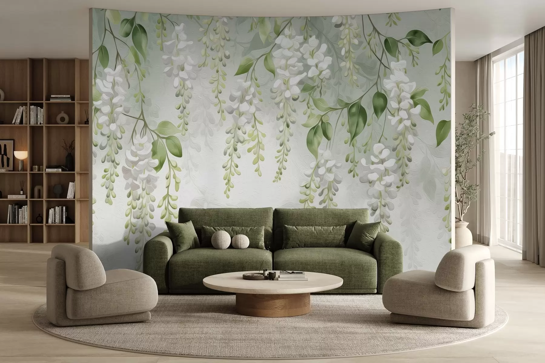 Papier peint Branches fleuries peintes stylisées w02627