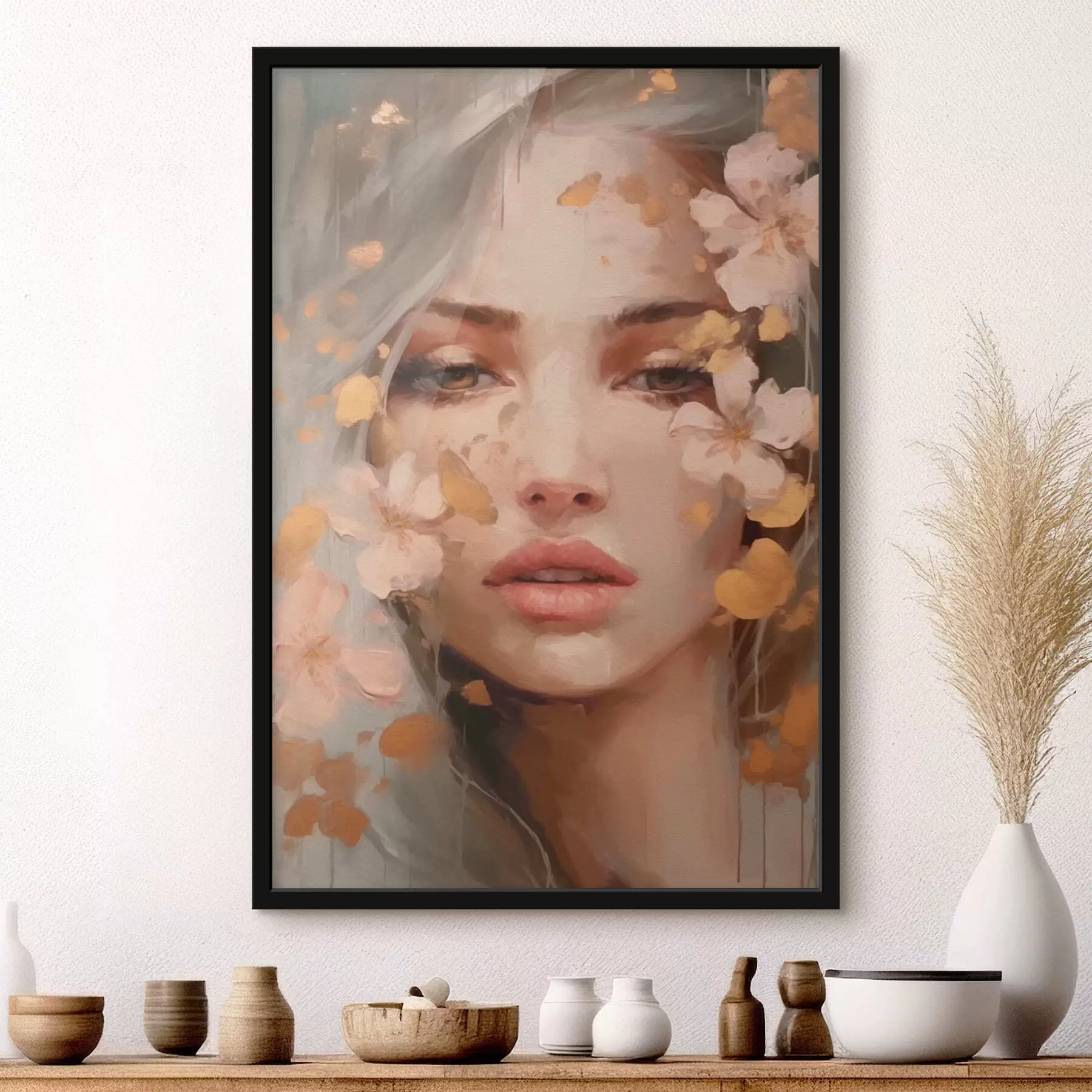 Papier peint Fille et fleurs roses f42301