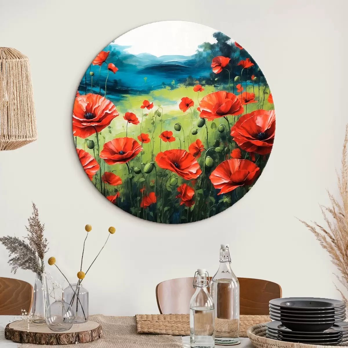 Tableaux rondes Coquelicots sur fond acrylique r41035