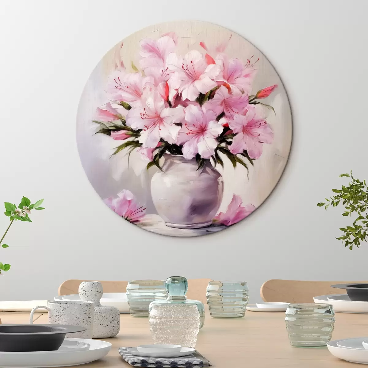 Tableaux rondes Hibiscus rose en pot r41472