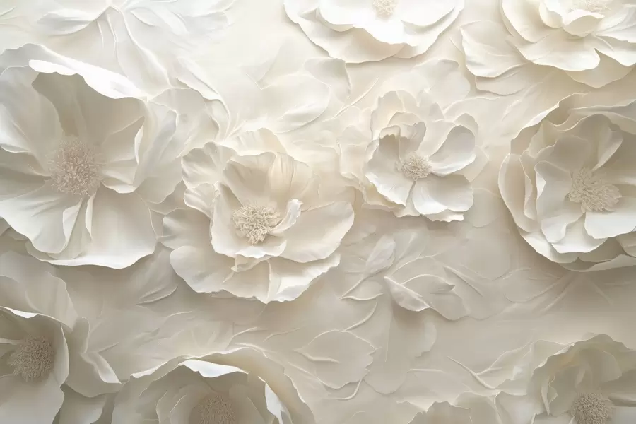 Papier peint Fleurs aériennes dans des tons chauds sur un fond de feuilles w08562