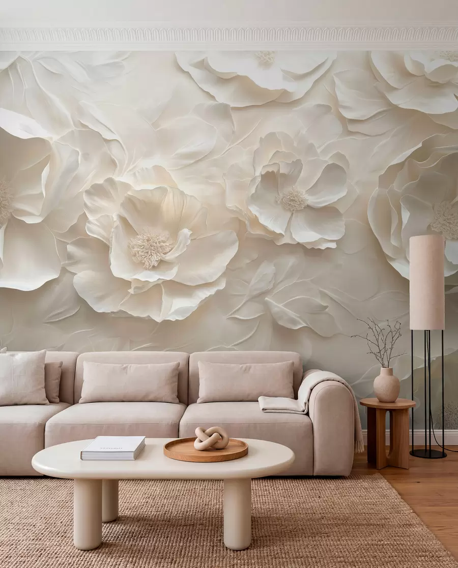 Papier peint Fleurs aériennes dans des tons chauds sur un fond de feuilles w08562