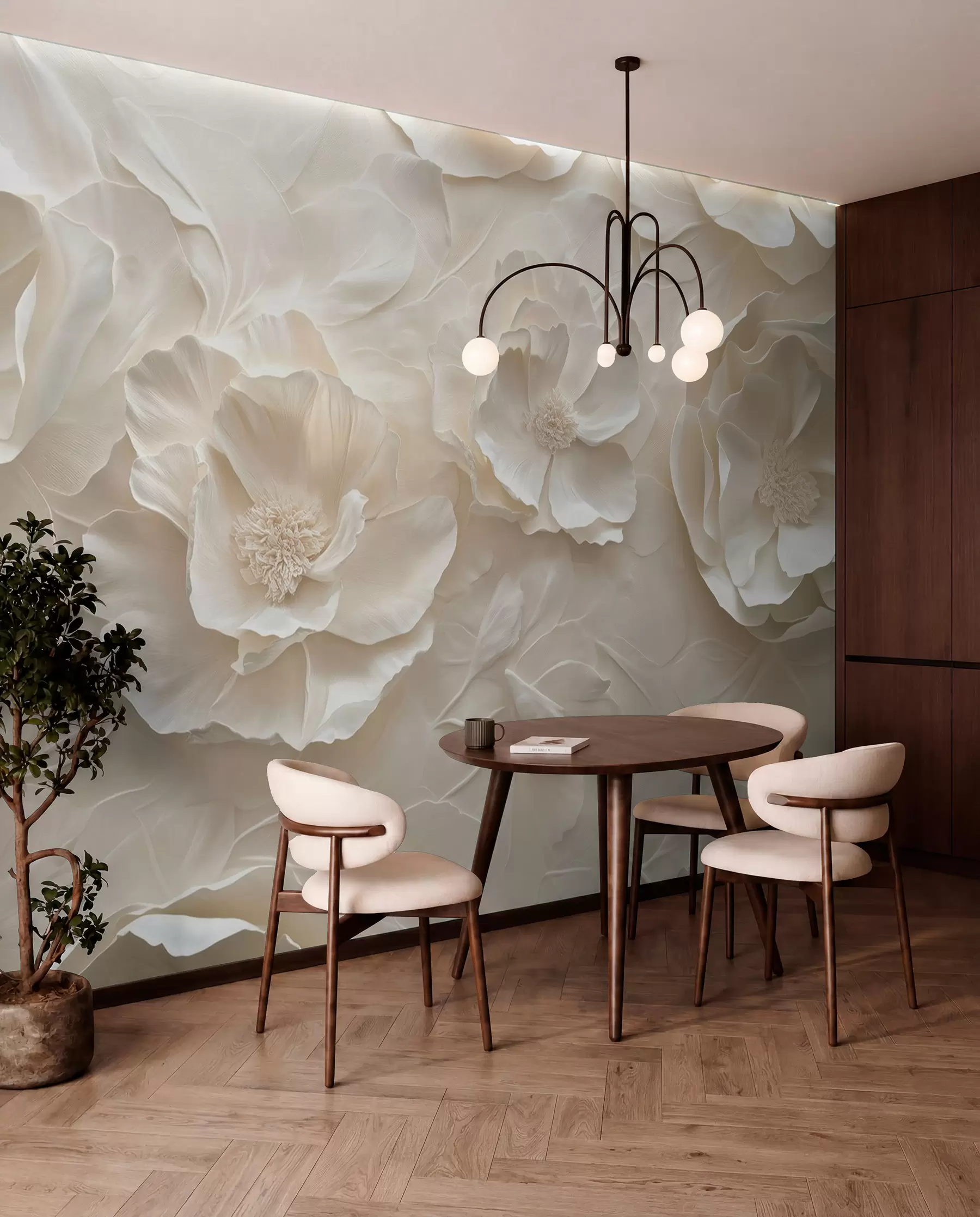 Papier peint Fleurs aériennes dans des tons chauds sur un fond de feuilles w08562