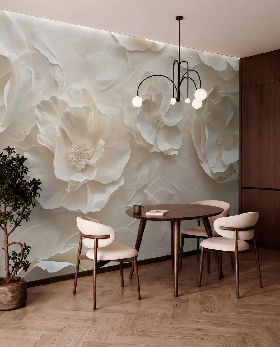 Papier peint Fleurs aériennes dans des tons chauds sur un fond de feuilles w08562