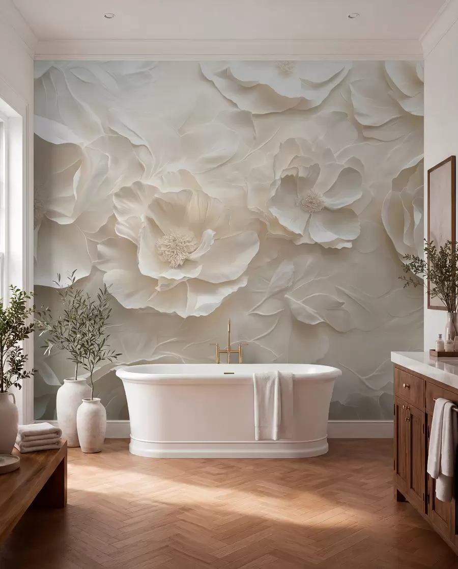 Papier peint Fleurs aériennes dans des tons chauds sur un fond de feuilles w08562