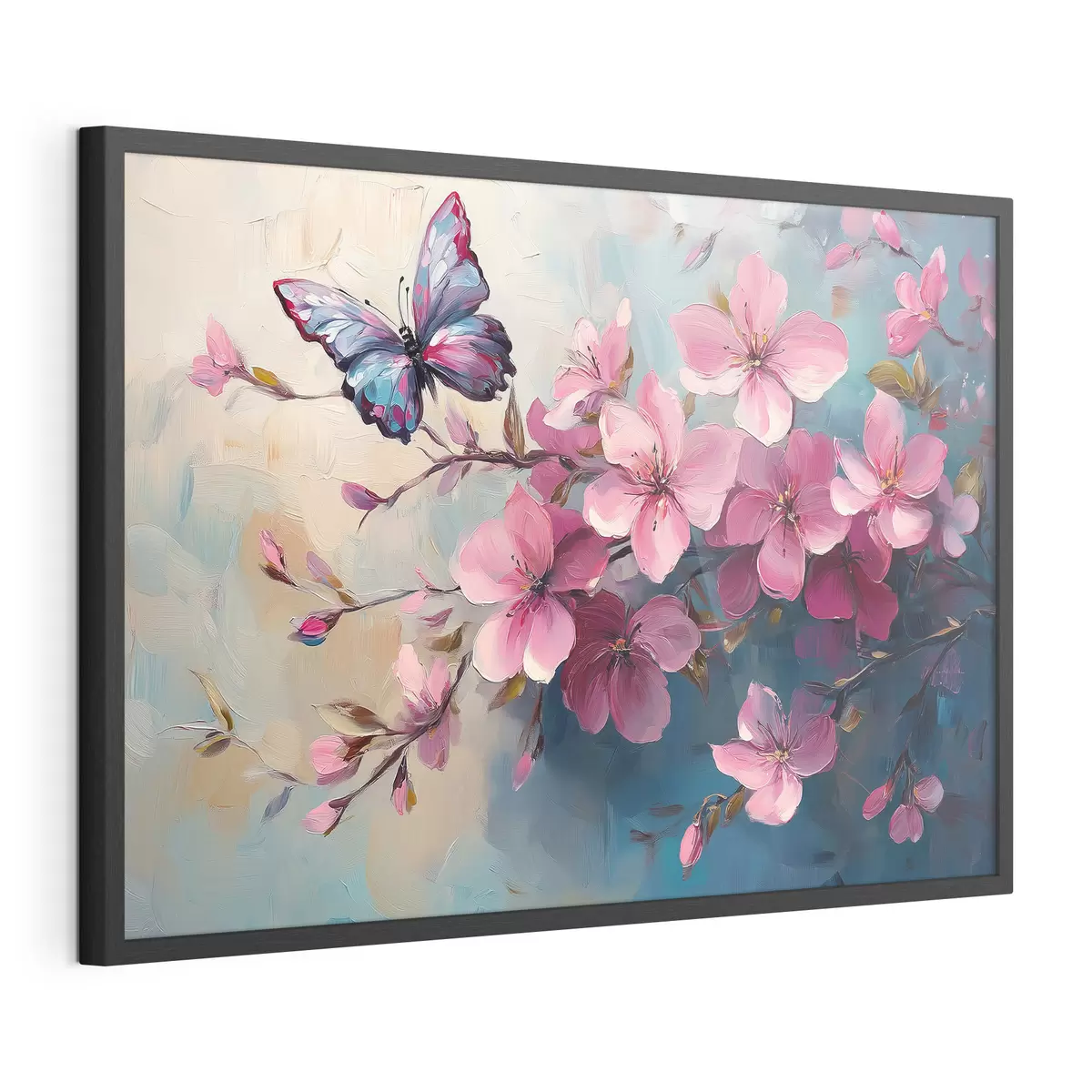 Poster Fleurs roses et papillon f42320