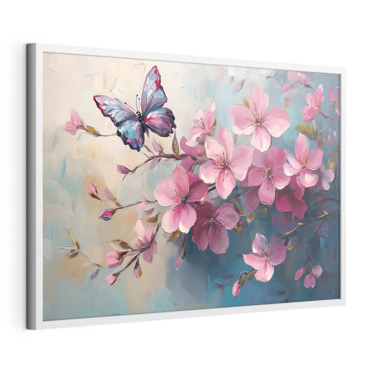 Poster Fleurs roses et papillon f42320