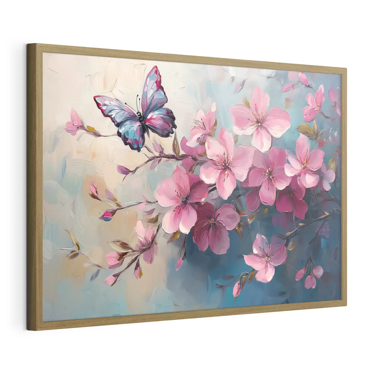 Poster Fleurs roses et papillon f42320