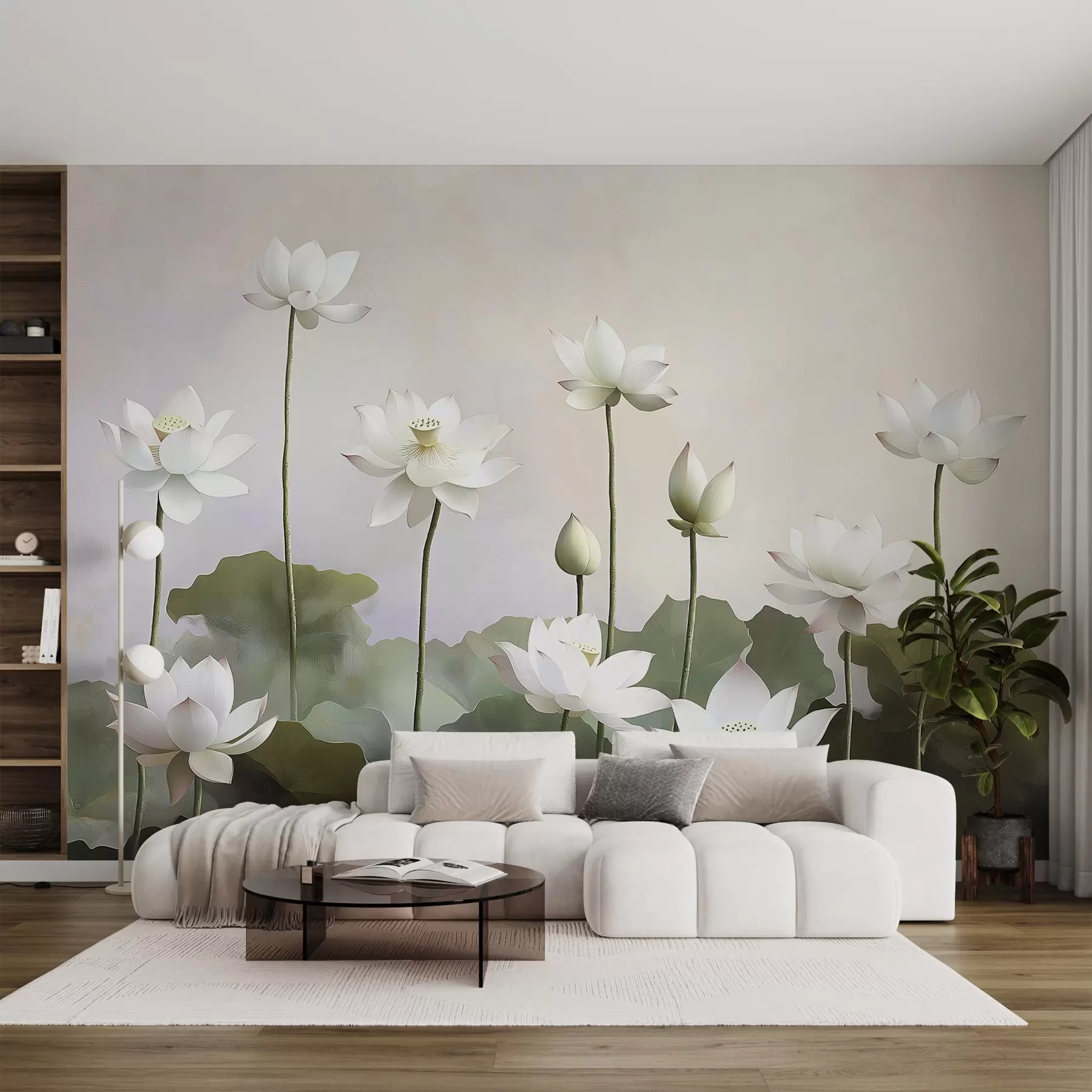 Papier peint Fleurs de lotus blanches et tendres w08596