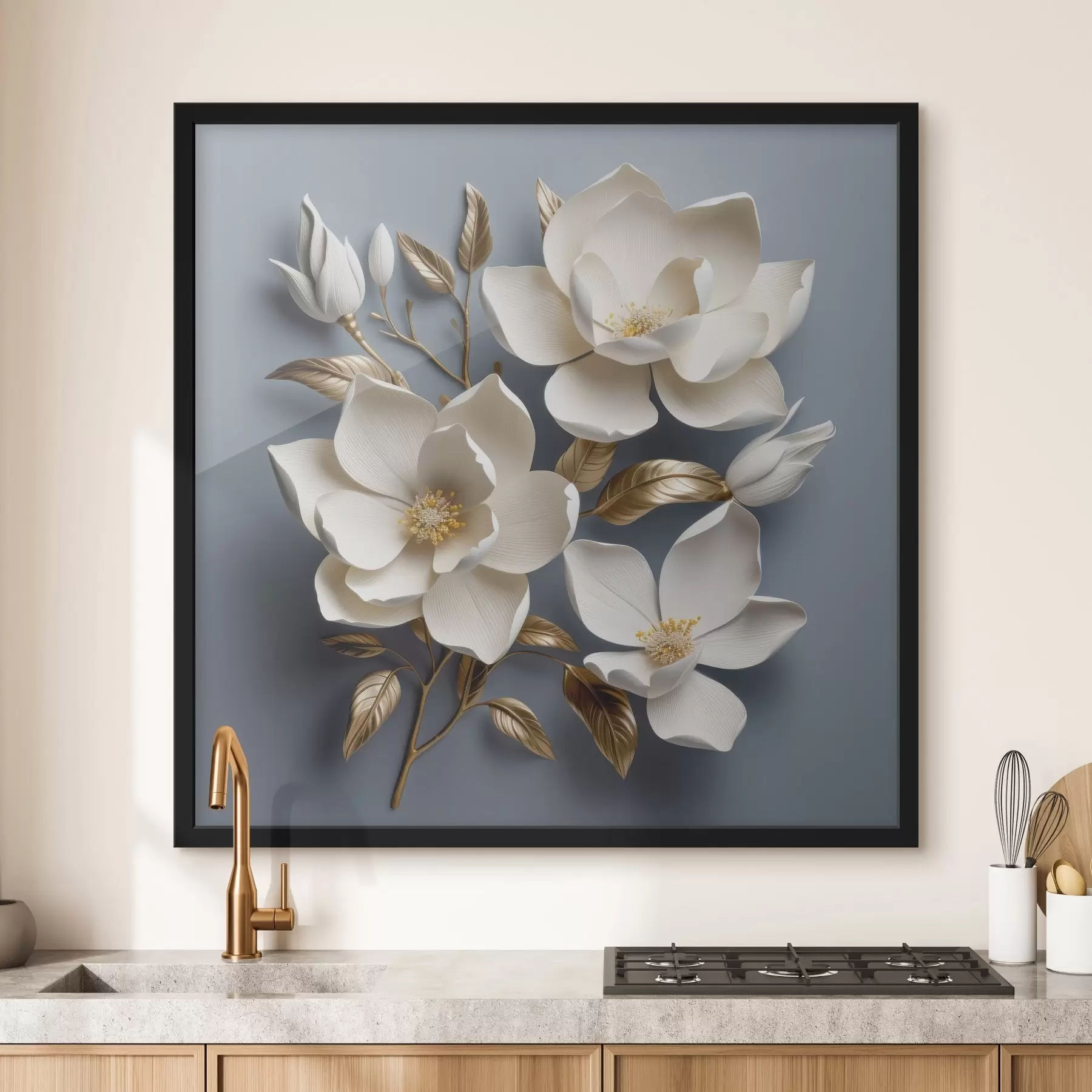 Papier peint Grandes fleurs sur fond gris clair f42174