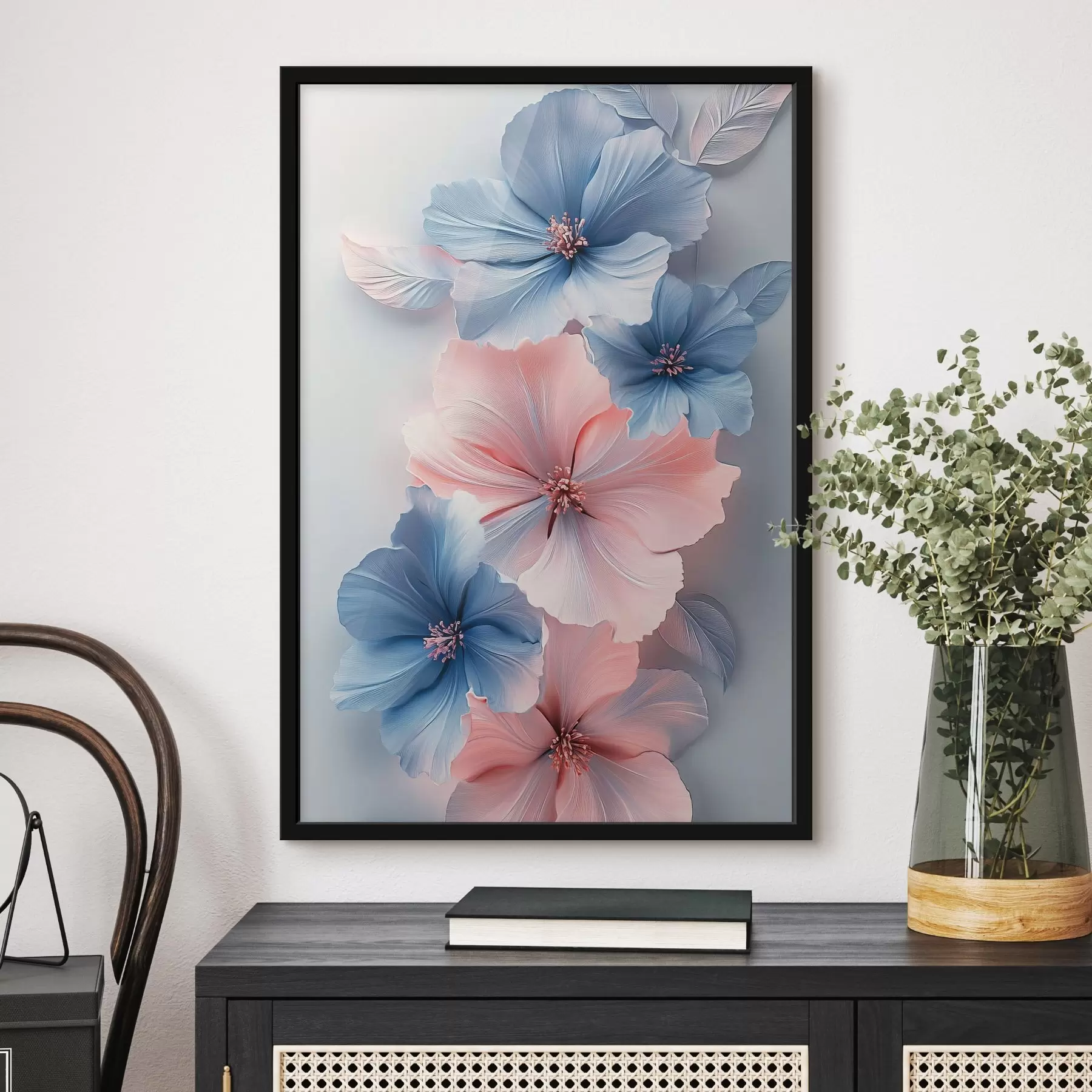 Papier peint Fleurs roses et bleues f42178
