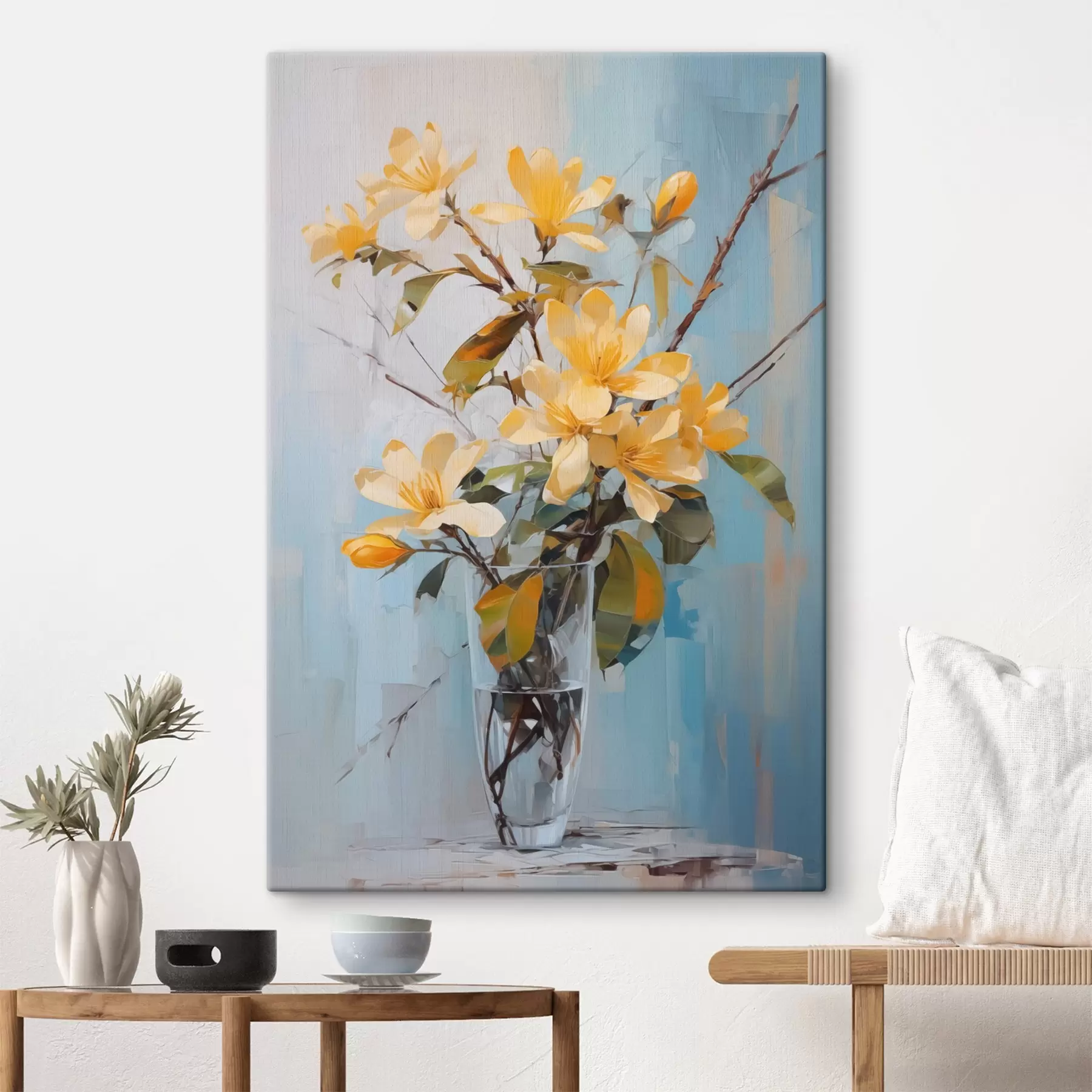 Papier peint Branches avec fleurs jaunes dans un vase imitation peinture s42358