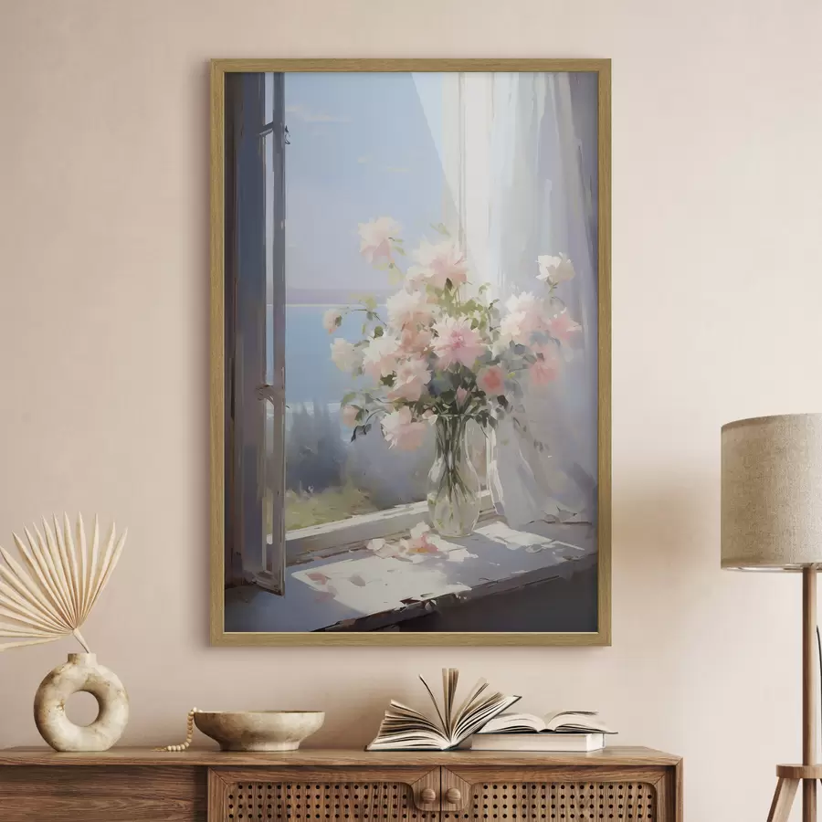 Papier peint Bouquet de fleurs délicates dans un vase en verre imitation peinture f42352