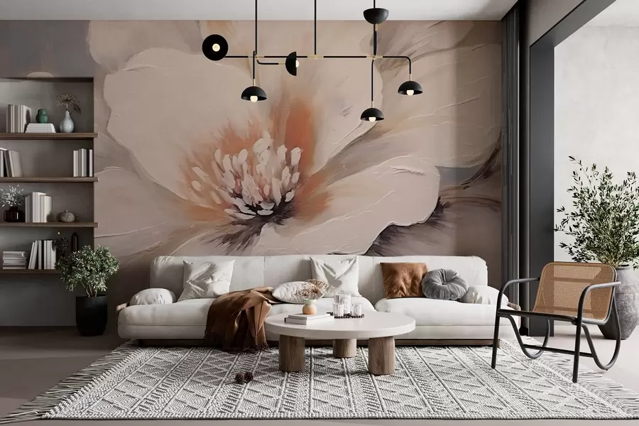 Papier peint Fleur blanche abstraite sur fond gris w02702