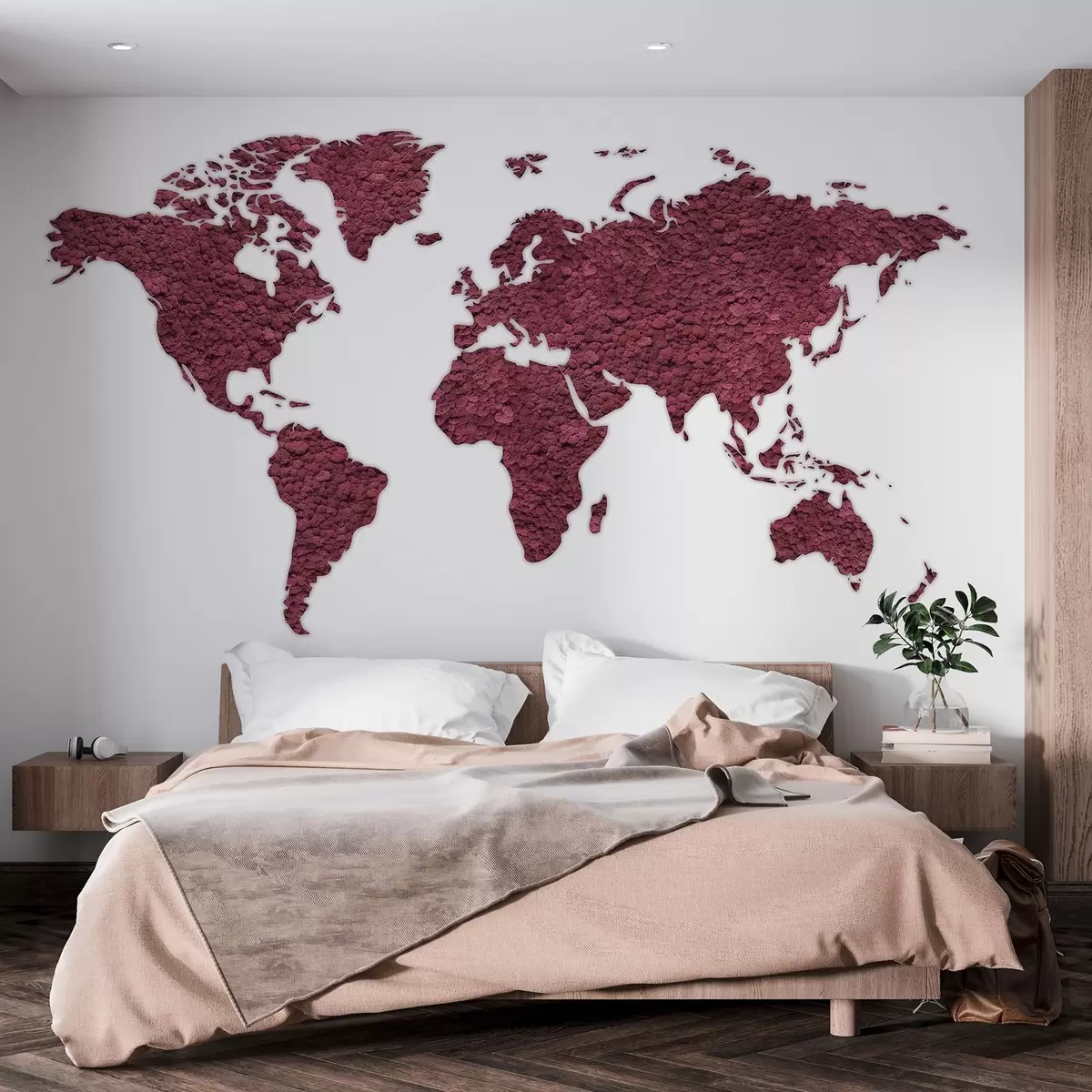 Papier peint Carte du monde avec mousse, nature, palette de couleurs bordeaux  w02657v5