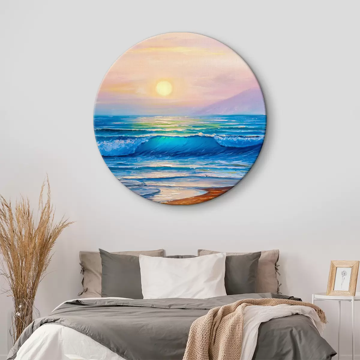 Tableaux rondes Coucher de soleil rose sur fond de mer r35378