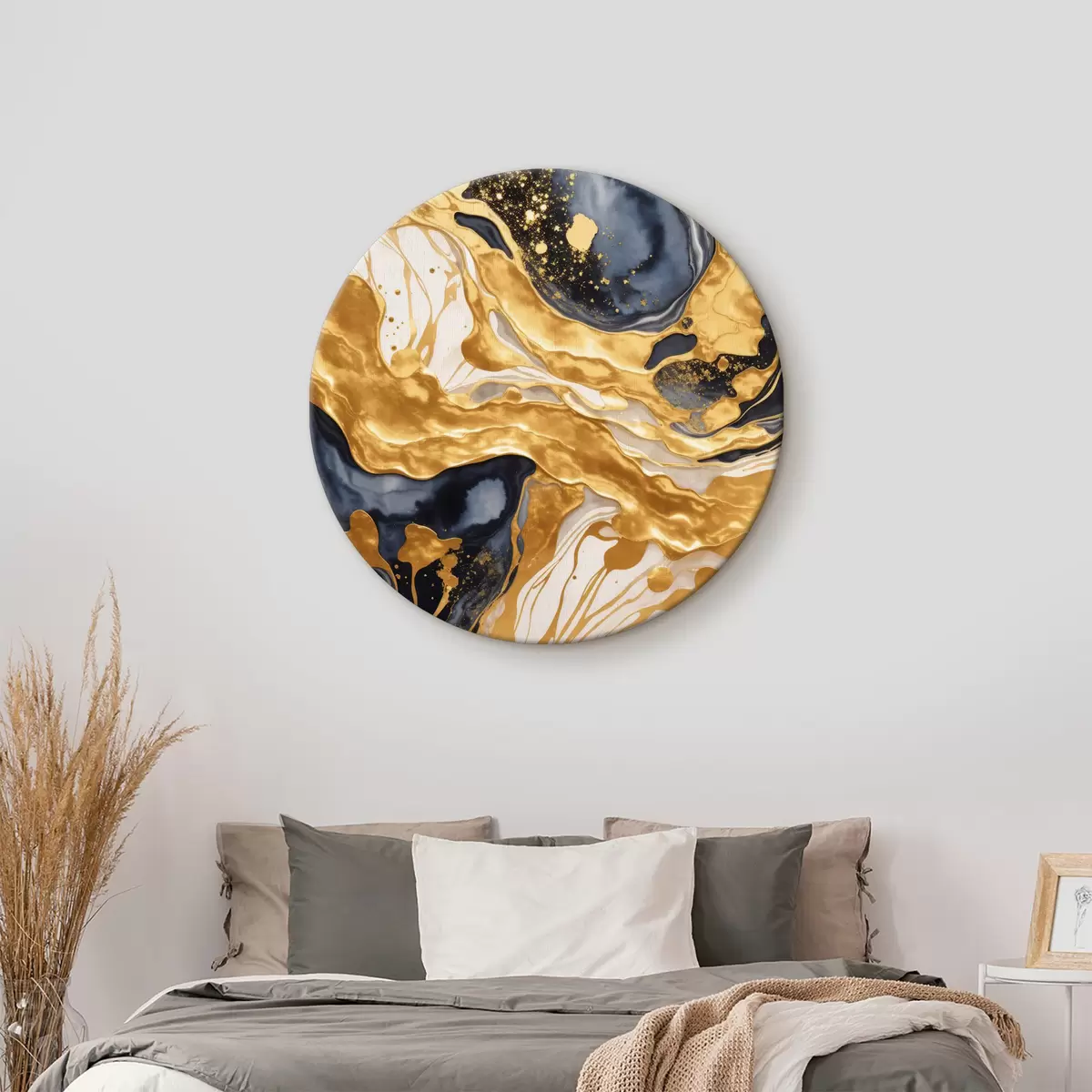 Tableaux rondes Transfusion de couleurs or, blanc et noir r35659