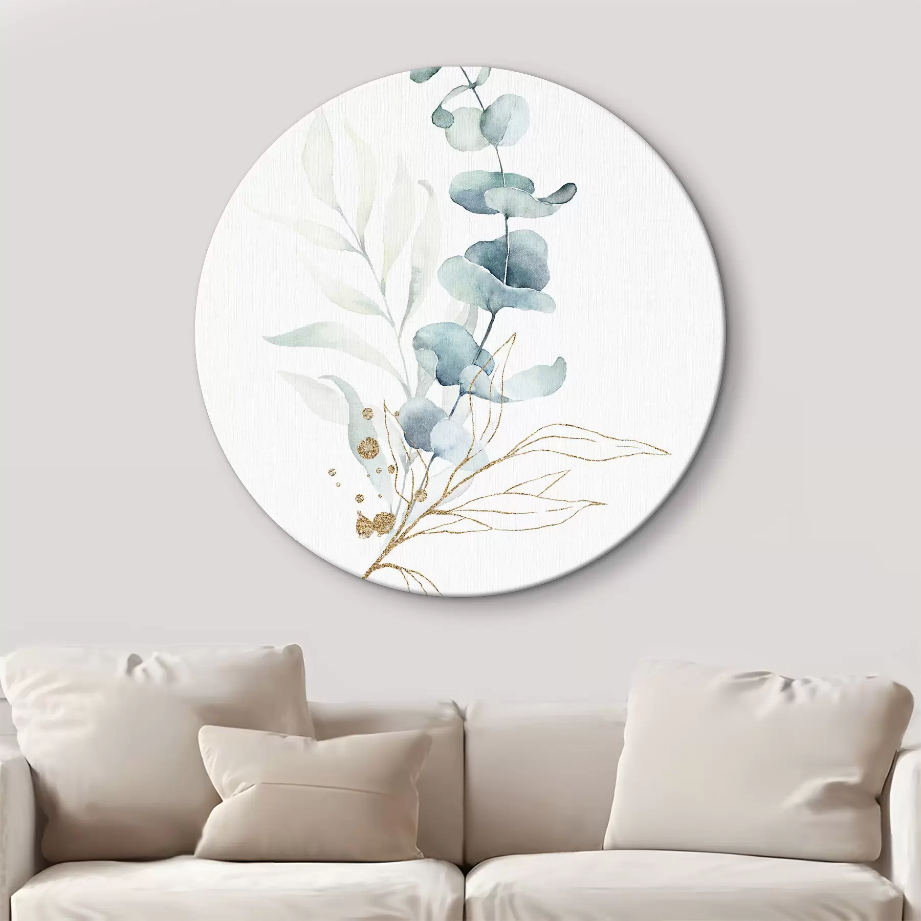Papier peint Dessin abstrait à l'aquarelle de branches avec des feuilles bleues r36139