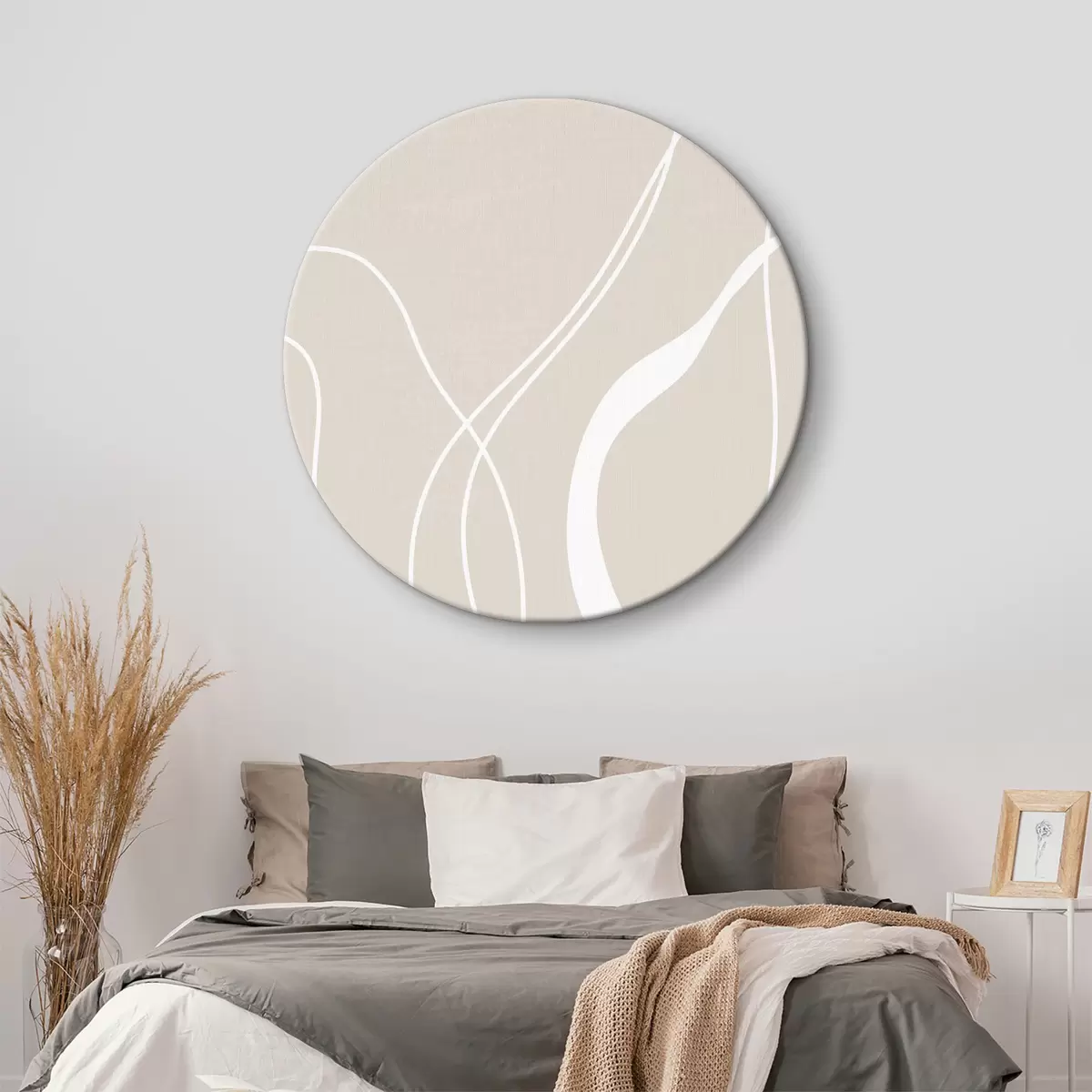 Tableaux rondes Lignes abstraites blanches sur fond beige r36488