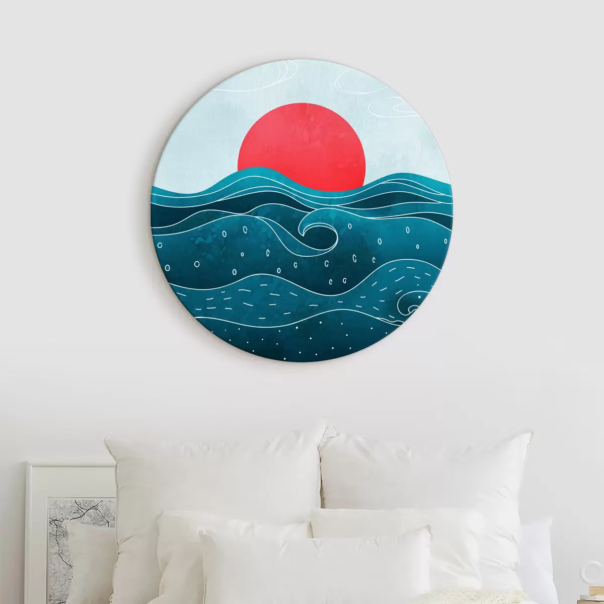 Tableaux rondes Eau avec vagues et soleil rouge r37640