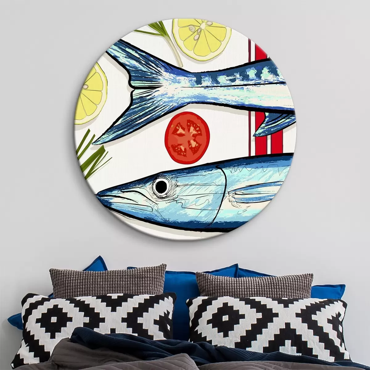 Tableaux rondes Poisson frais avec une garniture lumineuse r38037