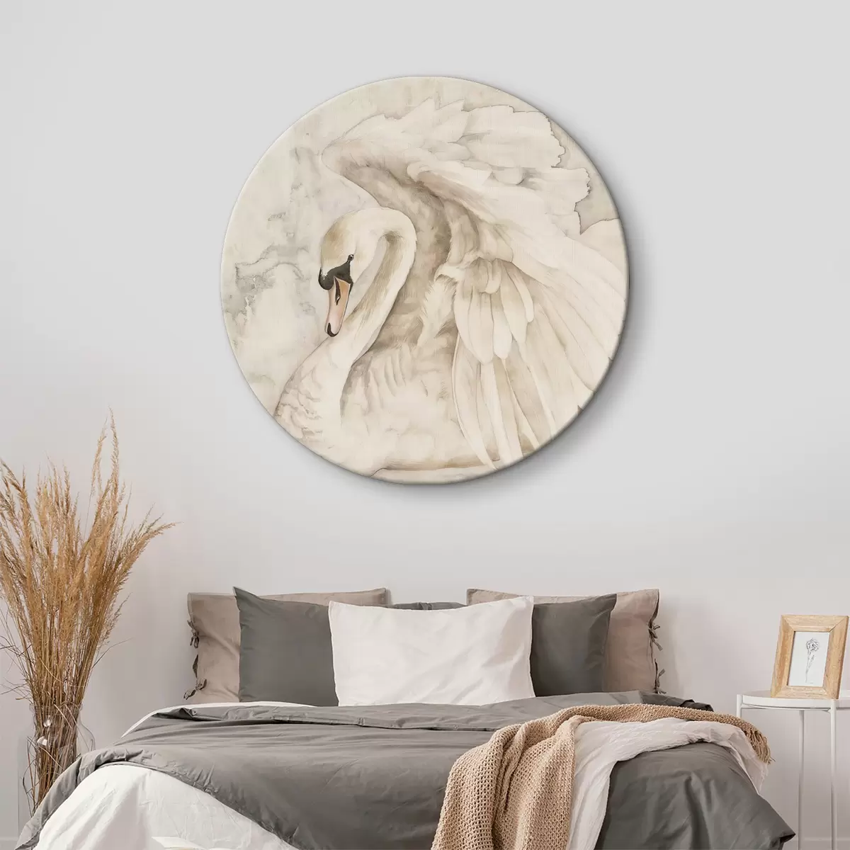Tableaux rondes Cygne blanc avec ailes r38296