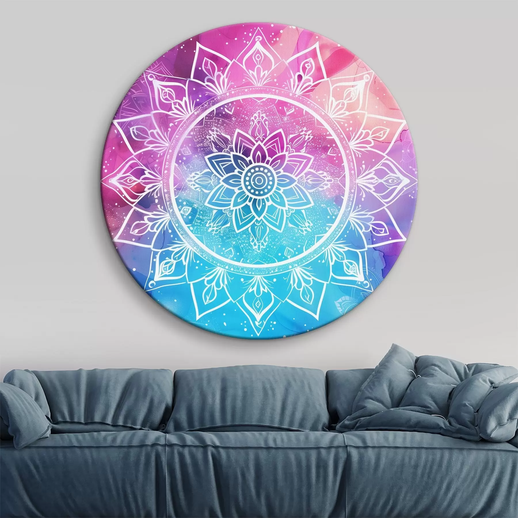 Tableau Mandala blanc sur fond coloré r38529