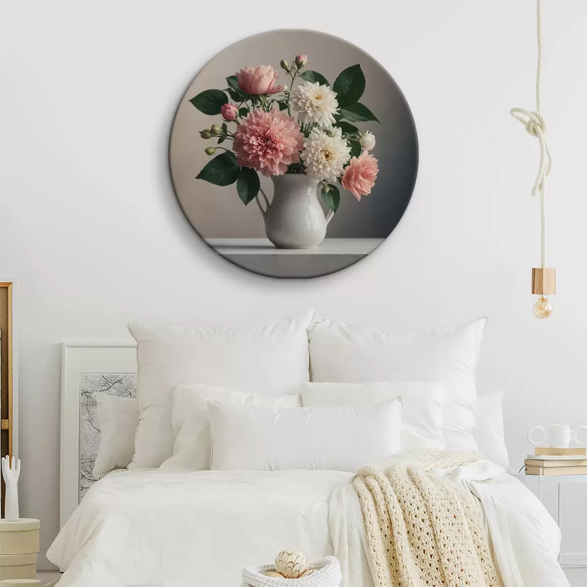 Tableaux rondes Fleurs dans un vase blanc sur la table r40472