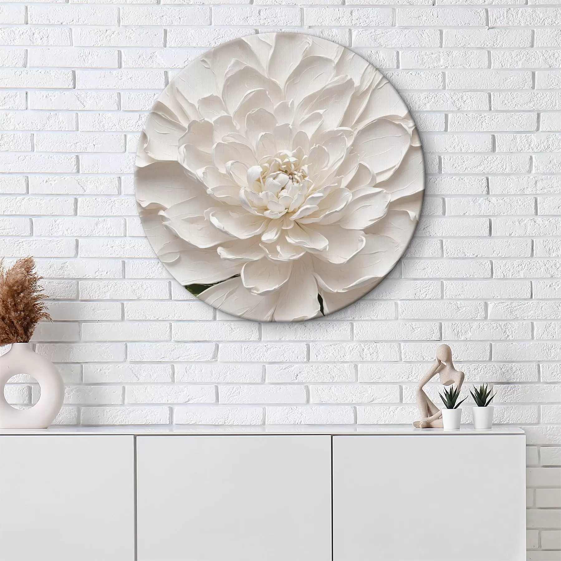 Tableau Fleur blanche dans l'huile avec une tige verte r40620