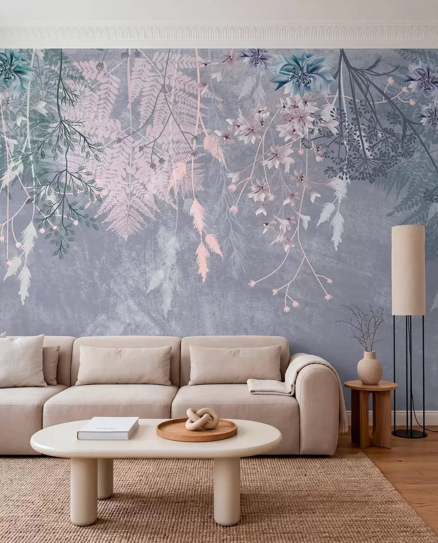 Papier peint Fleurs sur brume lavande w08606
