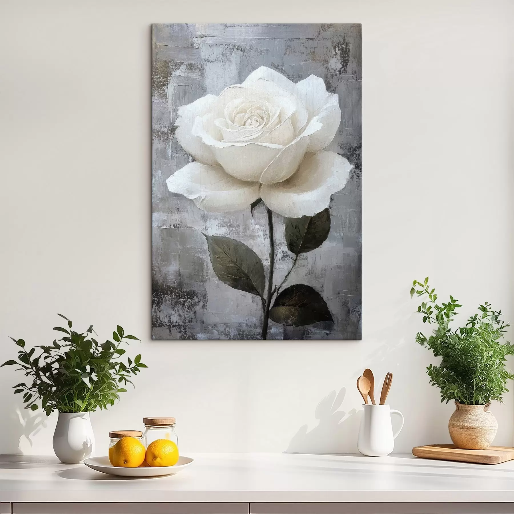 Papier peint Rose blanche dessinée à la main sur fond de béton s42185