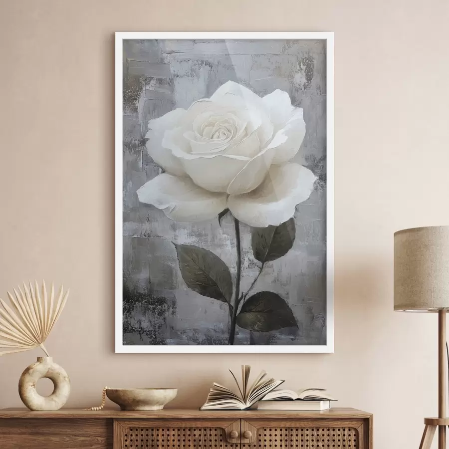 Papier peint Rose blanche dessinée à la main sur fond de béton f42185