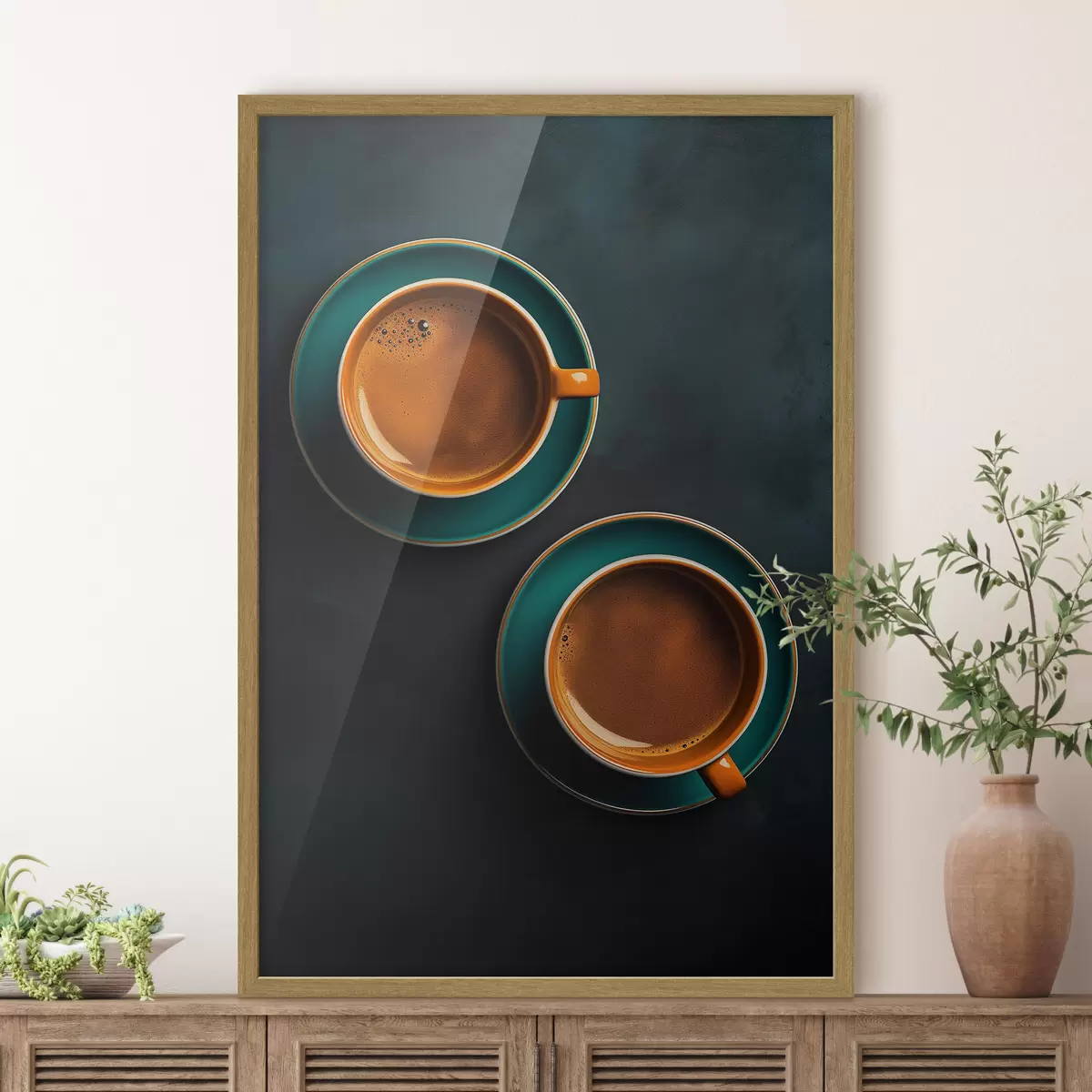 Poster Deux tasses de café sur fond sombre f42190