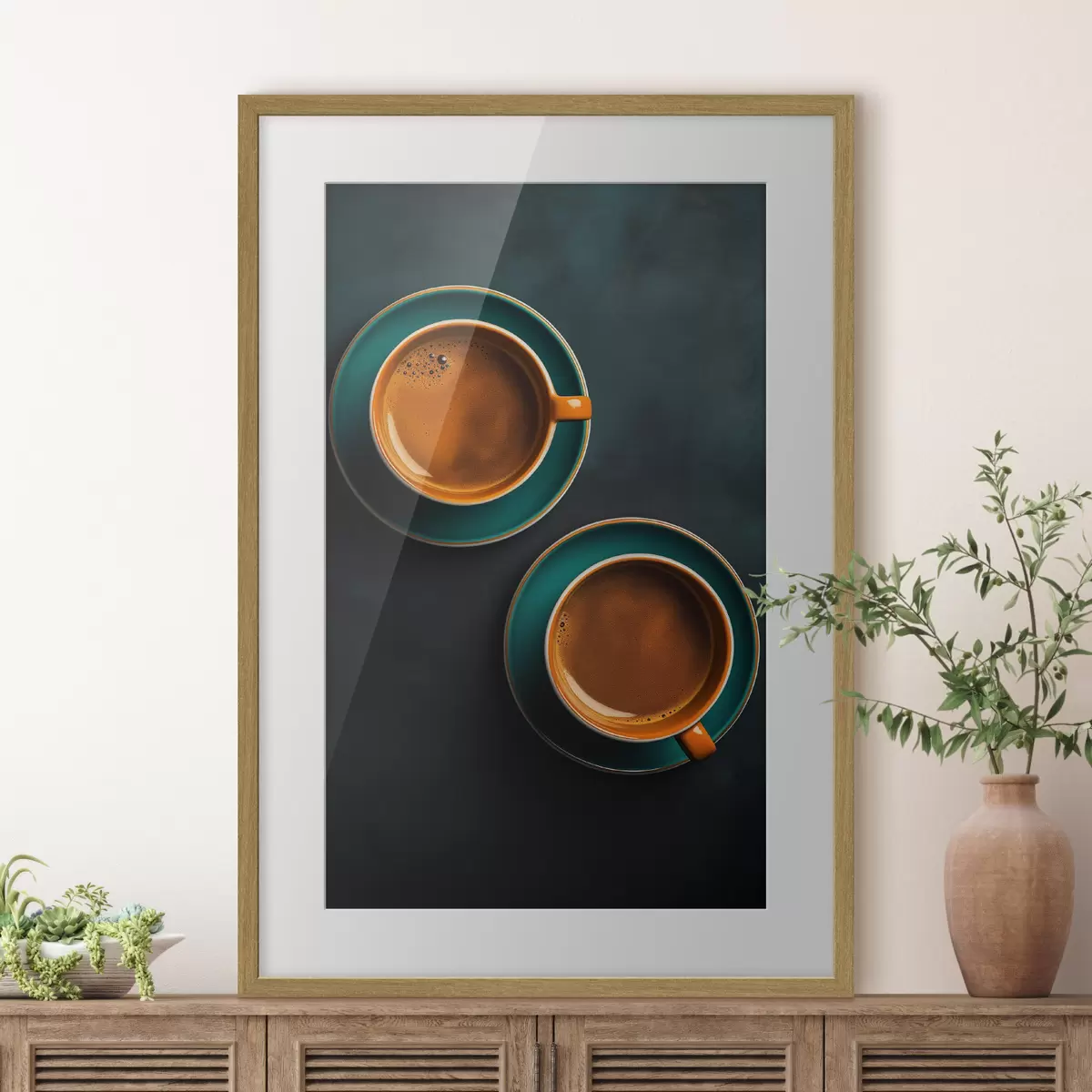 Poster Deux tasses de café sur fond sombre f42190
