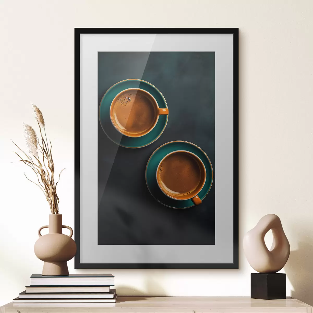 Poster Deux tasses de café sur fond sombre f42190